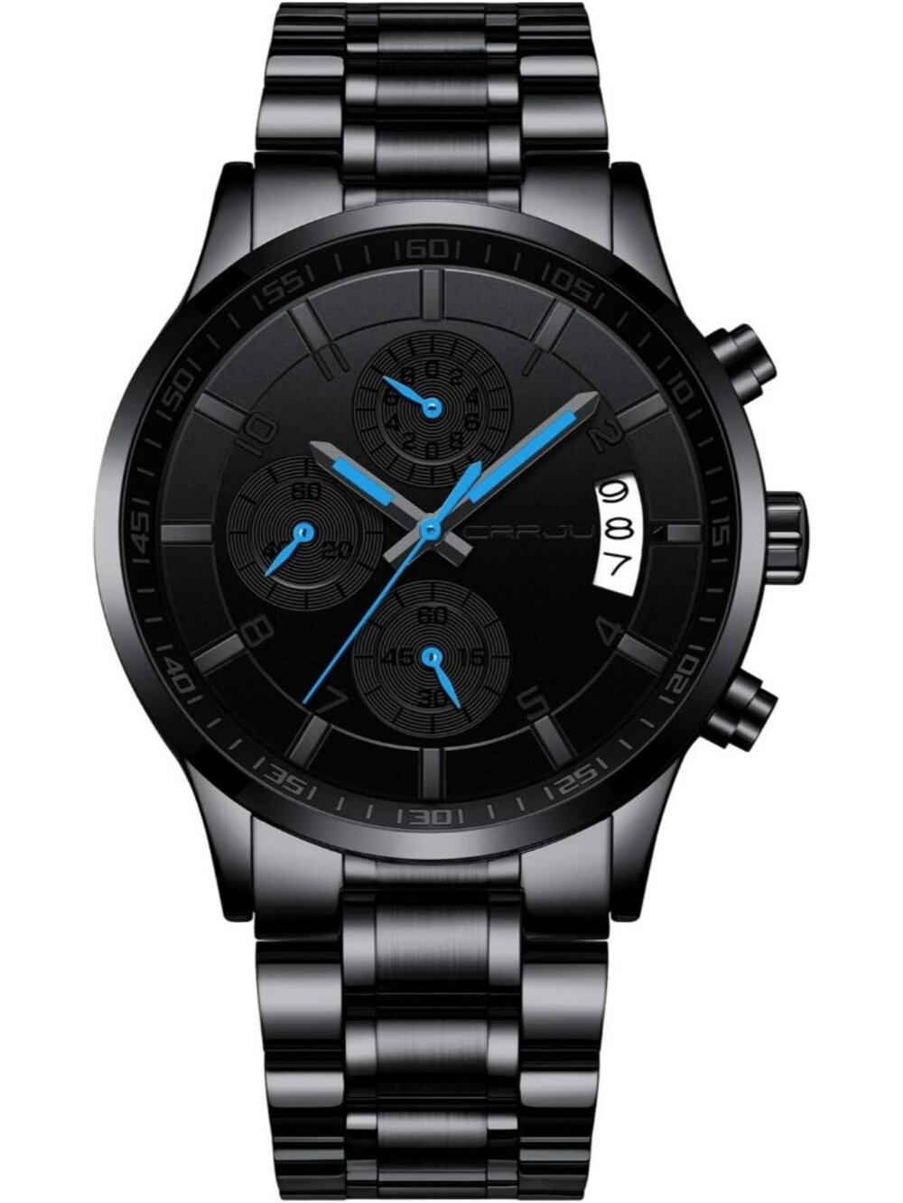 Men's Black And Blue Analog Stainless Steel Waterproof Chronograph Wrist Watch